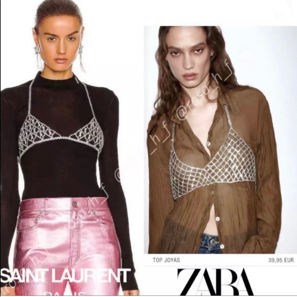 NWT Zara V-Neck Bralette Jewel Top - Picture 1 of 9